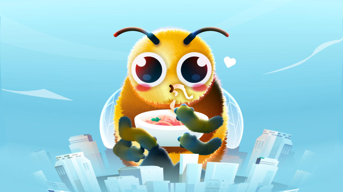 A giant bee eating a bowl of mom's spaghetti. Made using Adobe Illustrator.