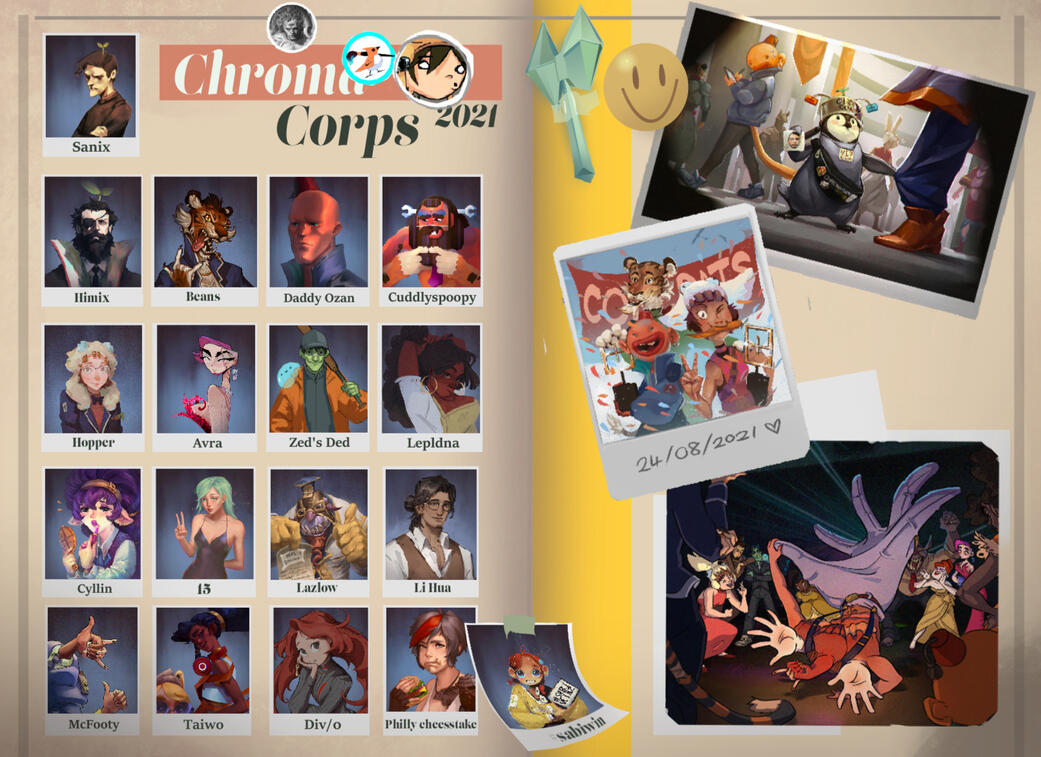 Collab piece of Sinix Design's Chroma Corps Competition 2021 finalists. Made using procreate, Adobe Photoshop, and Adobe Illustrator.